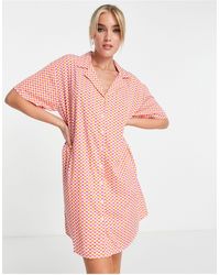 Pieces - Esclusiva - vestito camicia da mare rosa a quadri - Lyst