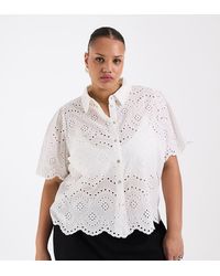 ONLY - Camicia A Maniche Corte Traforata Bianca - Lyst