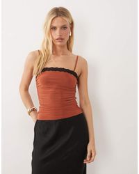 ASOS - Lace Trim Cami With Ruched Waist - Lyst