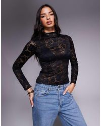 Brave Soul - Hoogsluitende Kanten Top Met Lange Mouwen - Lyst