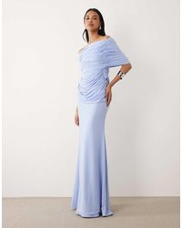 ASOS - Off Shoulder Wrap Bodice Detail Maxi Dress With Train - Lyst