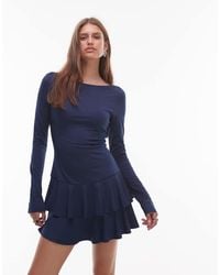 Nia - Sienna Boat Neck Long Sleeve Slinky Mini Dress - Lyst