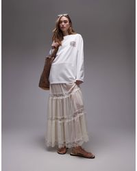 TOPSHOP - Sheer Maxi Dress With Lace Inserts - Lyst