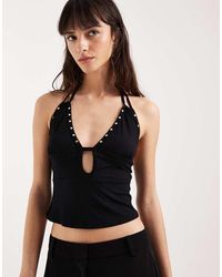 Motel - Mioto Keyhole Studded Halter Cami Top - Lyst