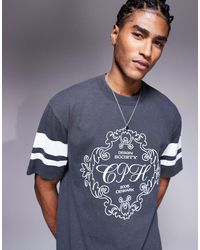 ASOS - Ruimvallend Recht T-Shirt Van 240 Gsm Zware Stof Met Grafische Tekstprint En Mouwdetail - Lyst
