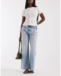 Vero Moda - Vaqueros De Talle Medio Y Pernera Ancha Con Lavado Azul Claro Y Cinturón Wien De - Lyst