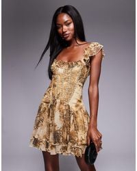 ASOS - – korsett-minikleid mit animal-print, rüschen und tiefer taille - Lyst