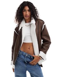 SNDY'S - Leather Look Borg Contrast Aviator Jacket - Lyst