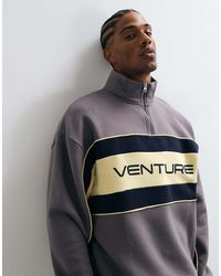 ASOS - Oversized Half Zip Sweatshirt With Cut & Sew Panelling, Piping & Print - Lyst