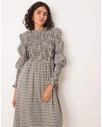 Y.A.S - Vestito Midi A Maniche Lunghe Arricciato A Quadri - Lyst