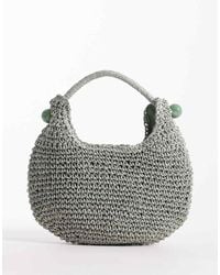 ASOS - Straw Hand Crochet Scoop Grab Clutch Bag With Resin Ball Detail - Lyst