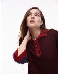 TOPSHOP - Button Up Knitted Polo Top - Lyst