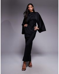 ASOS - Wrap Front Batwing Satin Bias Cut Maxi Dress - Lyst