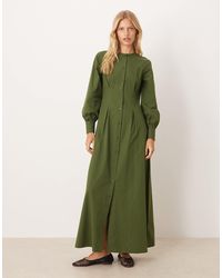 ASOS - Round Neck Puff Sleeve Button Through Maxi Dress - Lyst