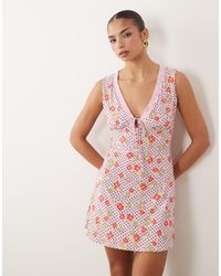 ASOS - Slinky V-neck Lace Trim Mini Dress - Lyst