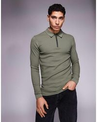 River Island - Muscle Fit Textured Zip Knitted Polo - Lyst