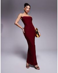 Fashionkilla - Vestido Largo Ceñido Con Diseño Moldeado Y Escote Palabra De Honor Exclusivo De -Rojo - Lyst
