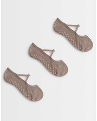 4505 - Pilates 3 Pack Non Slip Grip Socks With Elastic Straps - Lyst