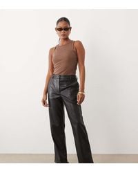 ASOS - Petite Faux Leather Straight Leg Trousers - Lyst