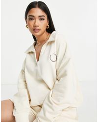 TOPSHOP Co Ord Community Embroidered Polo Sweatshirt - White