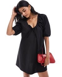 ASOS - Gathered Tie Front Mini Smock Dress - Lyst