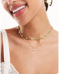 ASOS - Pack Of 2 Necklaces With Green Bead And Disk Design - Lyst