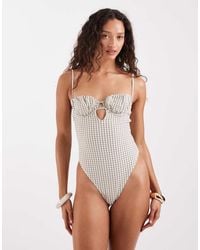 ASOS - Piper Paper Touch Plaid Ruched Balconette Swimsuit - Lyst