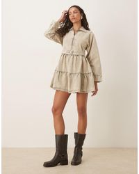 ASOS - Heavy Twill Belted Mini Shirt Dress With Tiered Skirt - Lyst