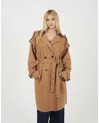 Brave Soul - Faux Suede Double Breasted Trench Coat - Lyst