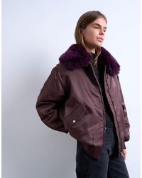 TOPSHOP - Nylon Bomber Jacket With Faux Fur Collar - Lyst