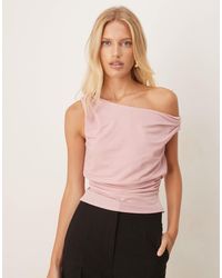 ASOS - Linen Look One Shoulder Drape Top - Lyst