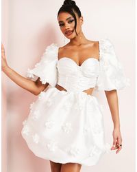ASOS - Vestito corto stile corsetto con fiori 3d, scollo a cuore e maniche a sbuffo - Lyst