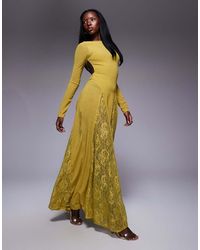 ASOS - Doorschijnende Maxi-Jurk Met Lange Mouwen, Kanten Inzetstuk Met Godetplooien En Body - Lyst