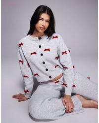 River Island - Knitted Bow Detail Cardigan And Trouser Set - Lyst