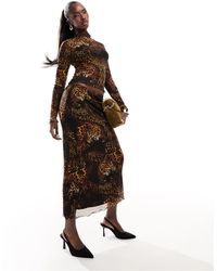 ASOS - Printed Leopard Mesh Midi Skirt (part Of A Set)-multi - Lyst