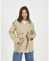 Brave Soul - Double Breasted Short Mac With Self Tie Belt - Lyst