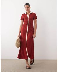 ASOS - Button Front Cap Sleeve Midi Dress With Contrast Tipping - Lyst