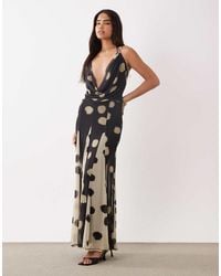 ASOS - Spliced Deep Cowl Spot Printed Maxi Dress With Contrast Godets - Lyst