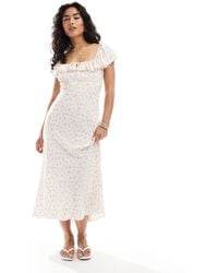 New Look - Square Neck Ditsy Floral Midi Dress - Lyst