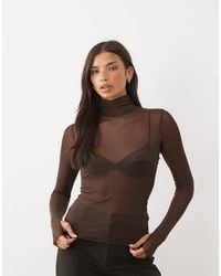 AFRM - Zadie mesh-top mit hohem kragen und langen ärmeln - Lyst