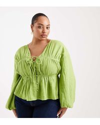 ASOS - Asos Design Curve Long Sleeve Smock Top With Button Front - Lyst