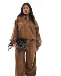 ASOS - Asos Design Curve Textured Barrel Leg Pull On Trousers Co-ord With Seam Detail - Lyst