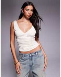 Tiger Mist - Nura Wrap Front Ruched Side Low Back Top - Lyst
