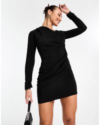 ASOS - Asymmetric Neck Ruched Sleeve Mini Dress - Lyst