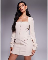Kaiia - Exclusive Square Neck Bow Cuff Detail Tailored Blazer Mini Dress - Lyst