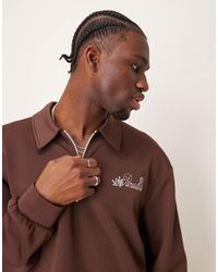 ASOS - Sweat court et oversize en tissu style néoprène avec col polo et broderie sur la poitrine - marron - Lyst
