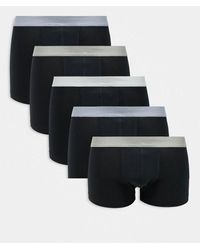 ASOS - Confezione Da 5 Paia Di Boxer Aderenti Neri Con Fascia Colorata - Lyst