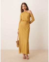 ASOS Fallen Shoulder Midi Prom Dress With Tie Detail in Green | Lyst UK