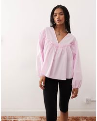 Reclaimed (vintage) - Smock Top With V Neck And Ruffle Detail - Lyst