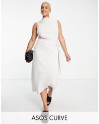 ASOS - Asos Design Curve Sleeveless Sarong Wrap Midi Dress With High Neck - Lyst